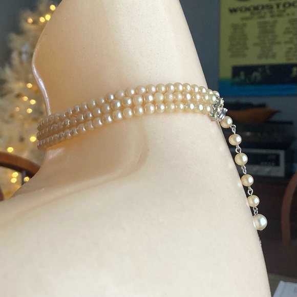 Vintage Pearl Choker Necklace Faux Pearls Gemstones Chic Adjustable - Picture 6 of 9